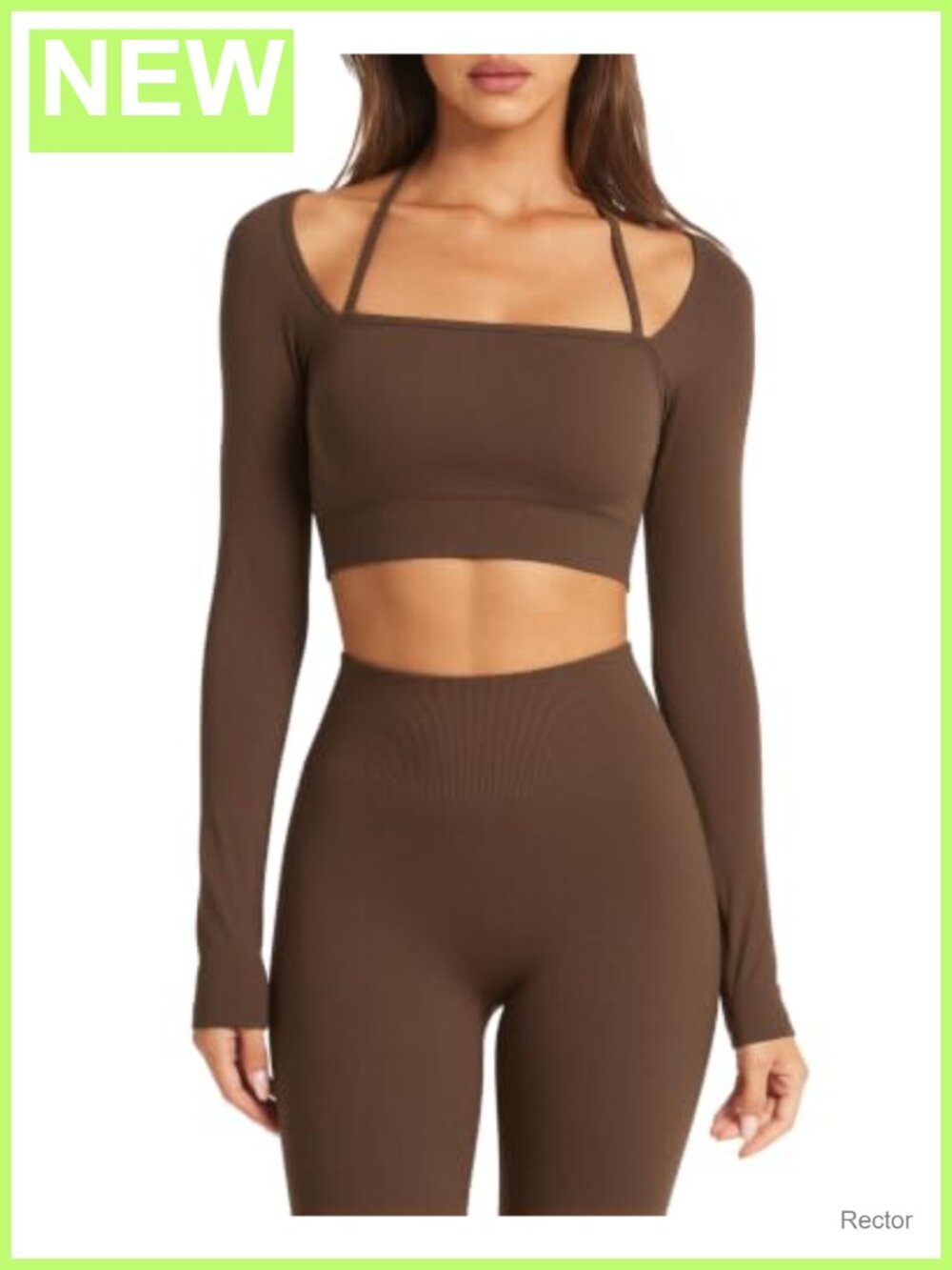 Seamless Ribbed Workout Set Square Neck Crop Top Leggings